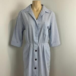 VTG Willi of California Womens M/L Blue White Striped Nautical Button Down Dress